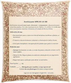 Fertilizante NPK 04-14-08, 2kg, Balanceado para Hortaliças, Frutíferas e Plantas Ornamentais, Estimula Crescimento Radicular e Floração