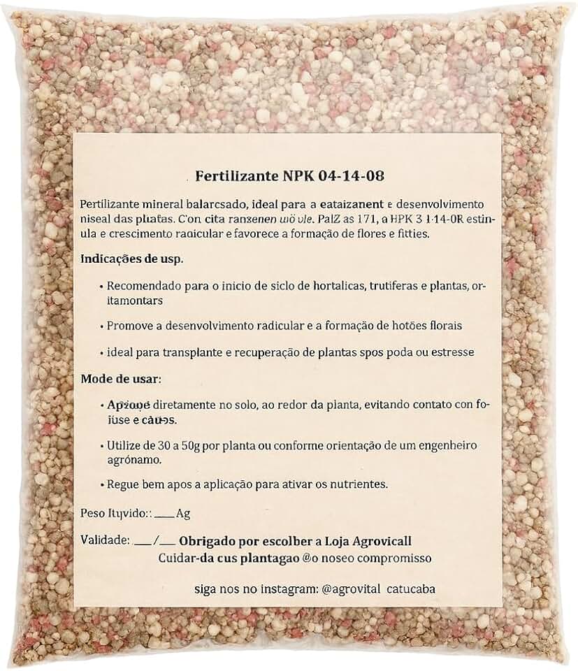 Fertilizante NPK 04-14-08, 2kg, Balanceado para Hortaliças, Frutíferas e Plantas Ornamentais, Estimula Crescimento Radicular e Floração