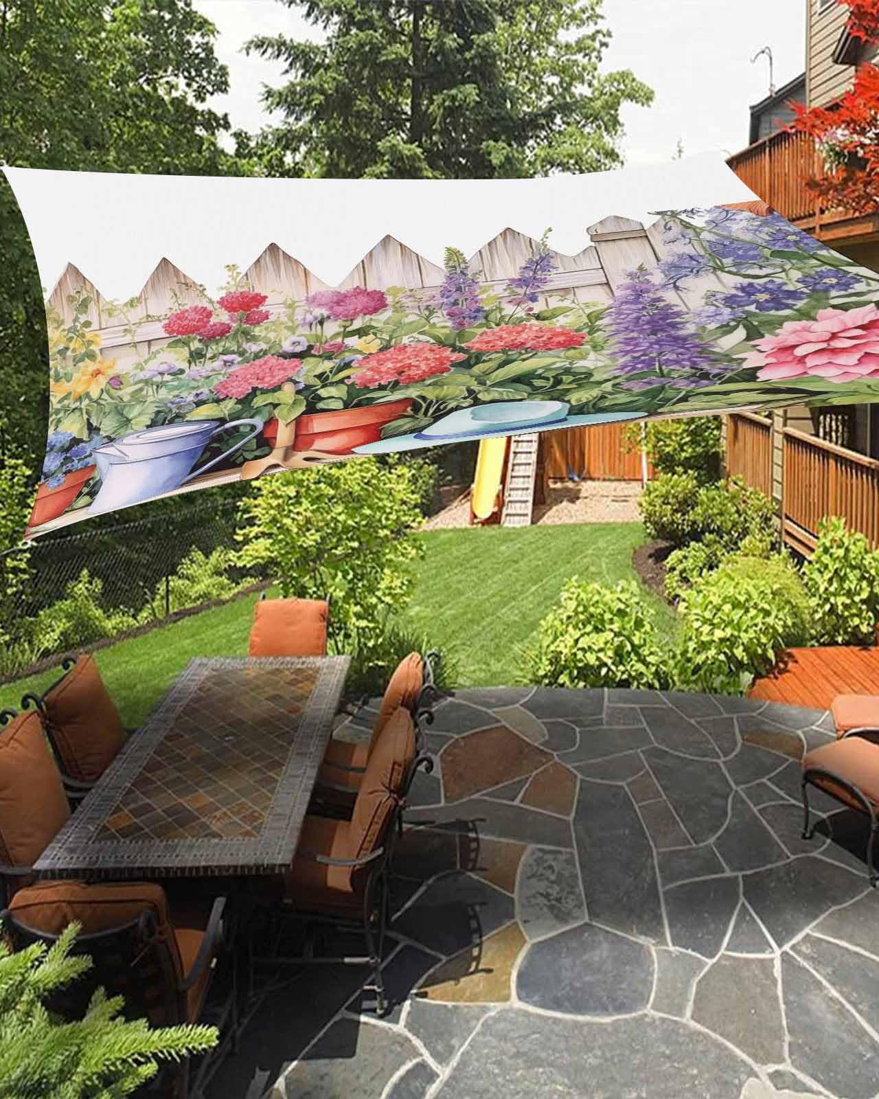 Floral Botanical Sun Sail Shades Rectangle Canopy,Sunlight Block Heavy Duty Curved Backyard Shade Cover,Waterproof Sun Shades for Patios Outdoor,6.5'x10' Spring Summer Watercolor Garden Botanical