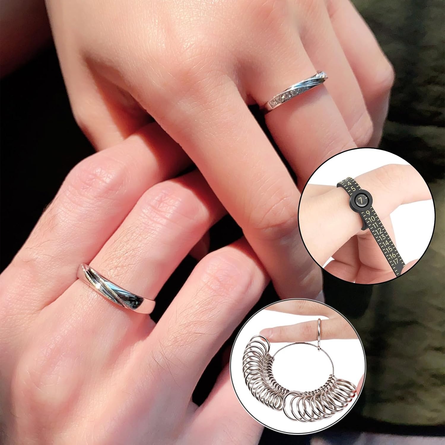 Auckyeer Ring Sizer Measuring Tool 27 Pcs, Ring Sizing Kit 0-13 with Half Size, and 2 Pcs Reusable Finger Size Tape with Magnified Glass 1-17 Size, How to Measure Ring Size at Home for Women Men