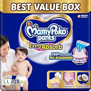 Pants Extra Absorb Baby Diapers, Large (L size) | 9-14 kg | 128 Count |Deep Sleep Diapers| Soft gentle fit |Deep Absorbent Crisscross | skin friendly with coconut oil | (64 count, Pack of 2)