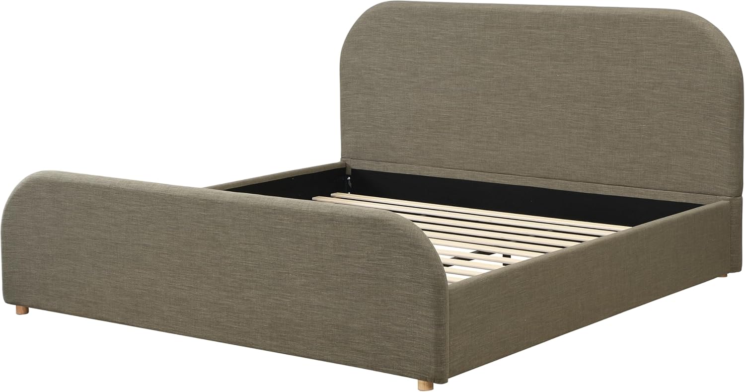Christopher Knight Home Lanet Linen Upholstered King Size Bed Frame with Headboard, Modern King Bed Frame and Headboard, Wooden Slats Support, Easy Assembly, No Box Spring Needed, Olive Green
