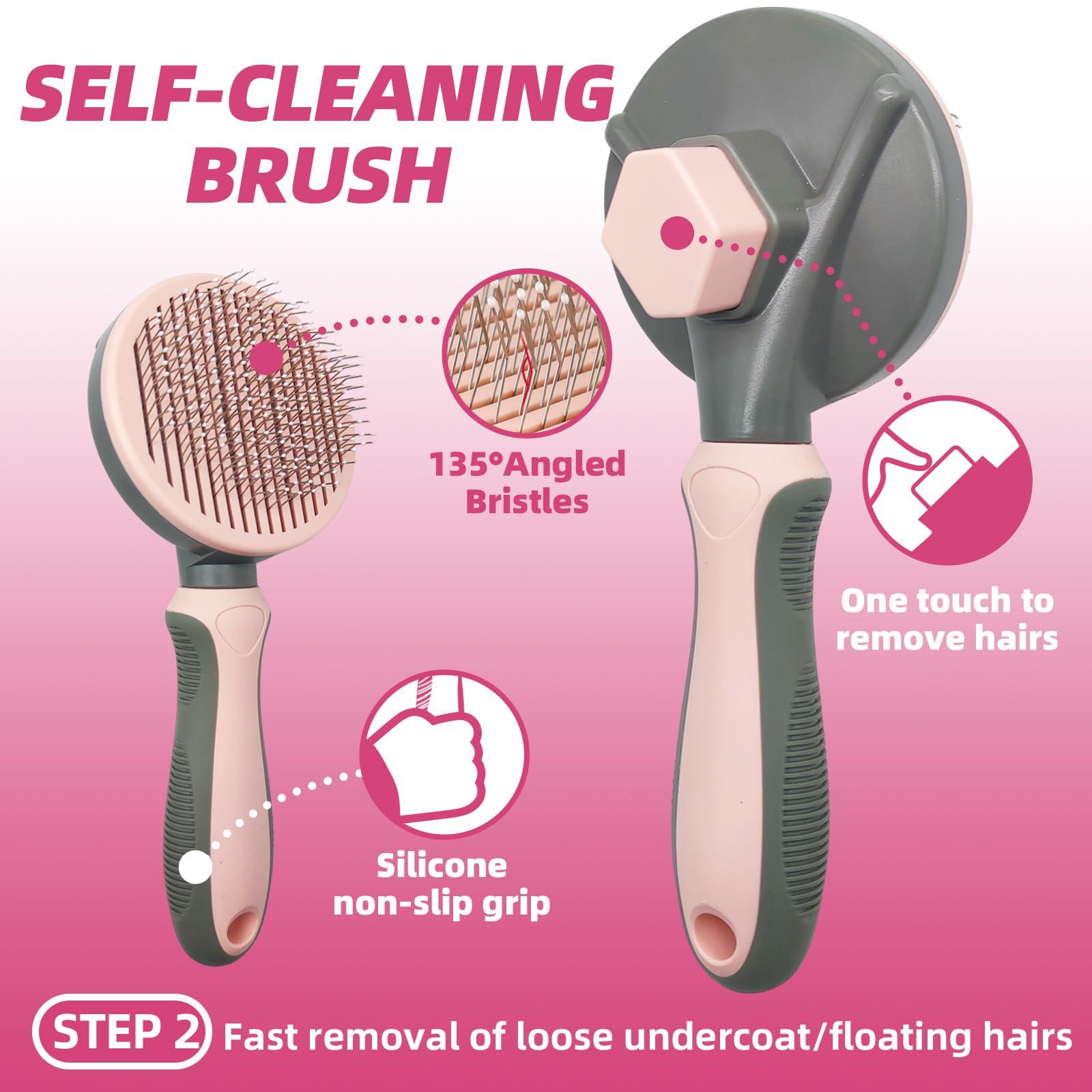 Pet Grooming Kit - 7 PCS Deshedding Brush Set with Slicker, Undercoat Rake, Bath Brush & Nail Clipper for Short & Long Haired Dogs, Cats (Pink) - image 3