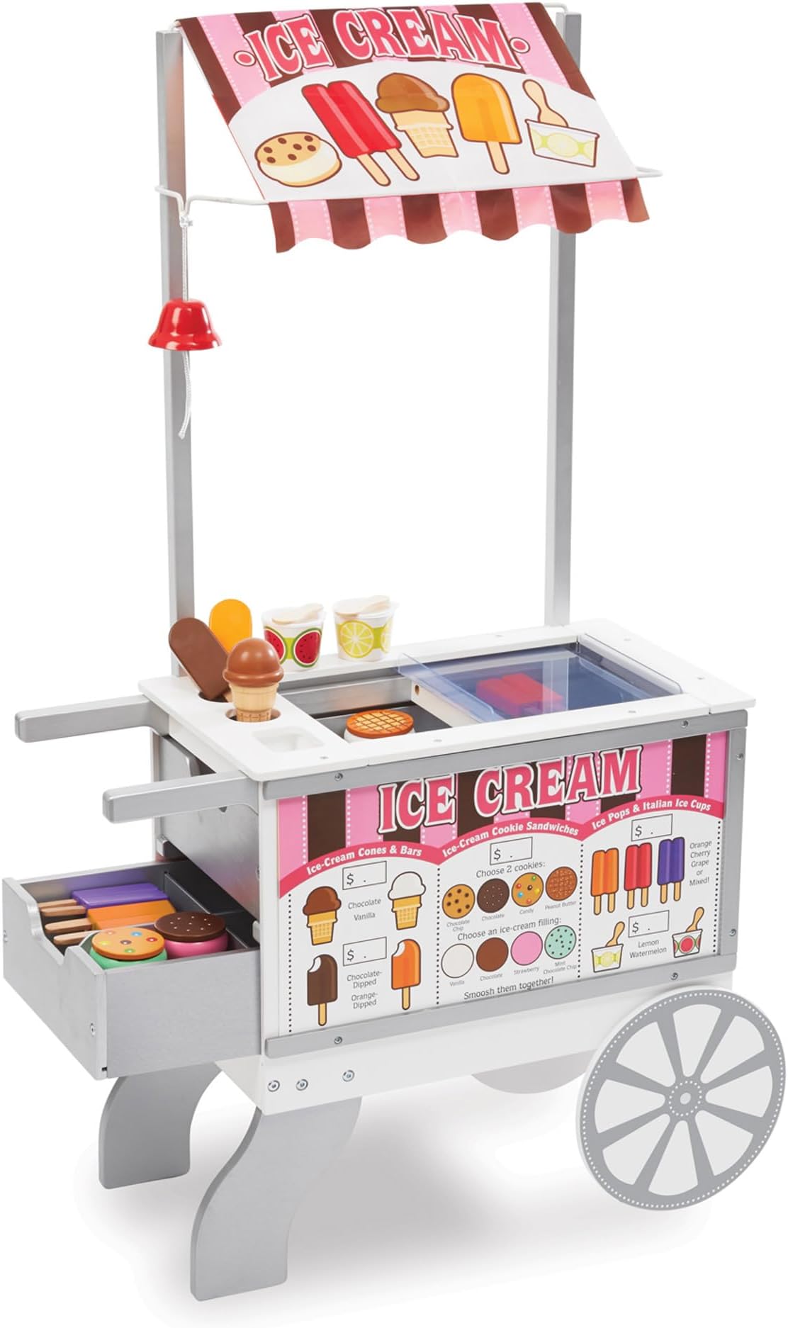 – Snacks & Sweets Food Cart – 40+ Piece Reversible Pretend Play Set with Rolling Cart, Menu, Play Food & Accessories – Kids Role Play Toy for Ages 3+ | MD9350
