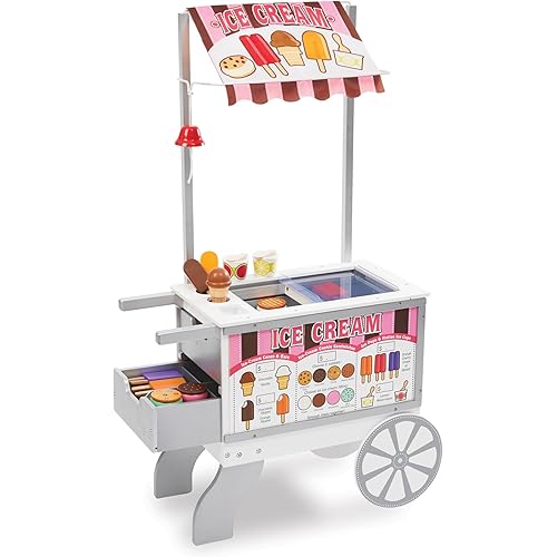 Melissa & Doug Snacks & Sweets Food Cart with Play Food, Wooden Toys & Kids Play Kitchen Accessories, Preschool Learning Toys for Girls & Boys 3+