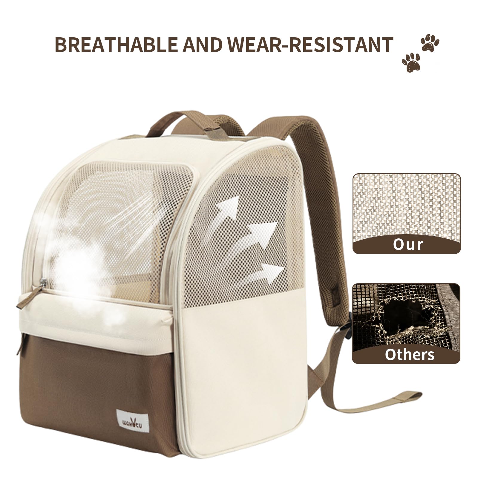 Wakytu HundeRucksack und KatzenRucksack für Kleine Haustiere，600D verschleißfestes Oxford-Gewebe, Hundetragetasche, Katzenrucksack, geeignet für Reisen （2-7kg）