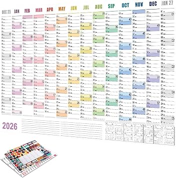 2026 Calendar Planner - 29 X 20 Inch Large Notebook with Tip Labels And Sticker | Monthly Wall Calendar | for Mental Study School Task Home Cleaning Exercise Workout Vacation Party Birthday