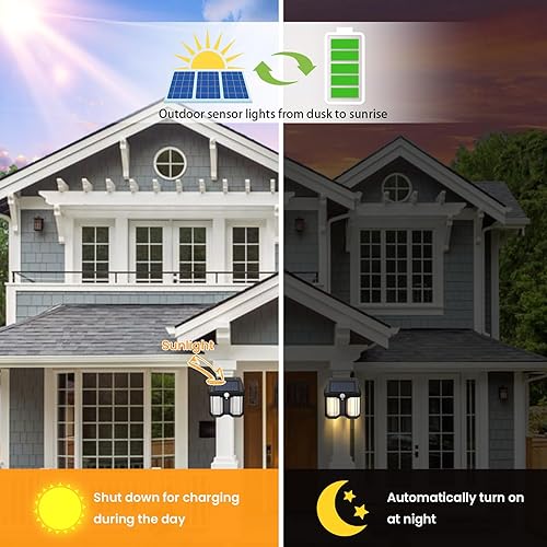Miniatura 5 de Luces de porche con sensor de movimiento solar, paquete de 4 luces al aire libre, 3 modos de iluminación del atardecer al amanecer, luces solares de