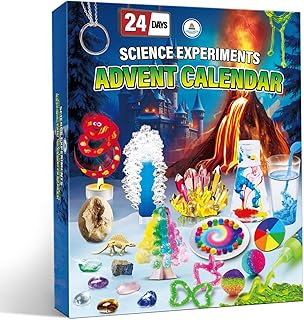 UNGLINGA Experiments & Gemstone & Excavation Set Advent Calendar 2025 for Children Boys Girls with 24 Experiment Boxes - Crystals Chemistry Physics Christmas Calendar STEM Toy Gifts