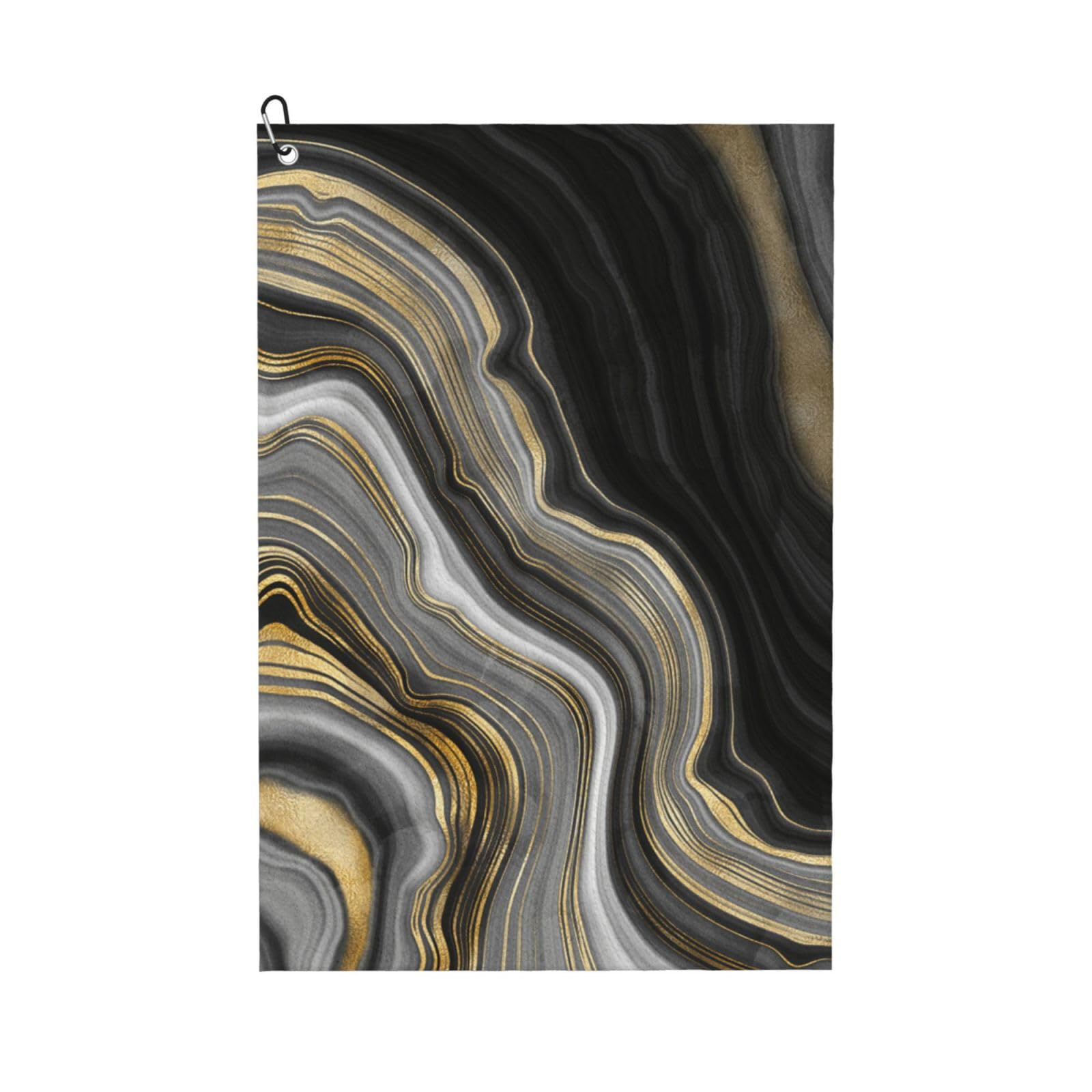 Hnnkloy Modern Black And Gold Agate Gemstone, 16x24 in Portable Waffle Golf Towels with Carabiner Clip for Golf Bag