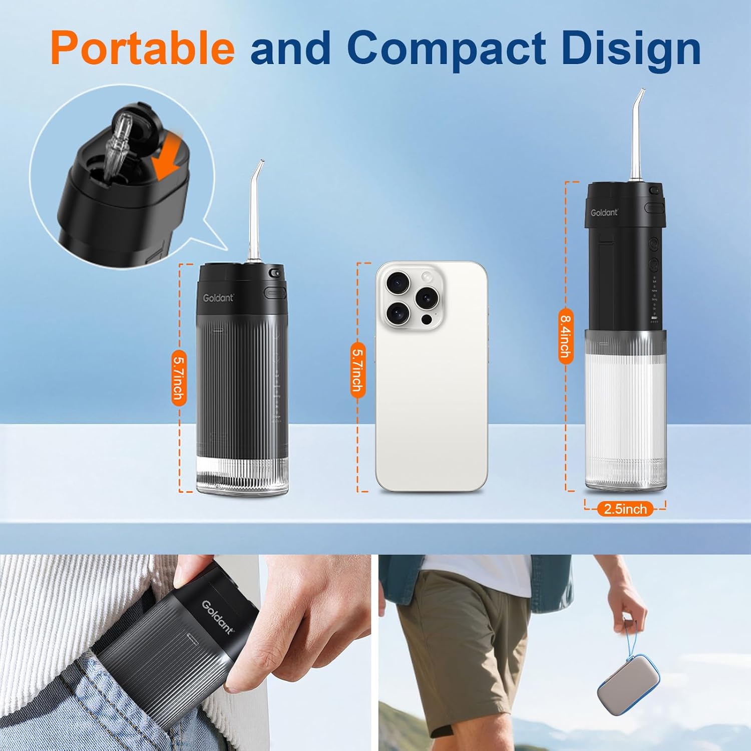 2026 New Portable Water Flosser for Teeth, 4 Modes & 4 Intensity Levels, Mini Small Design with Exquisite Travel Case, Removable Tank, IPX7 Waterproof, Cordless Dental Oral Irrigator (Black)