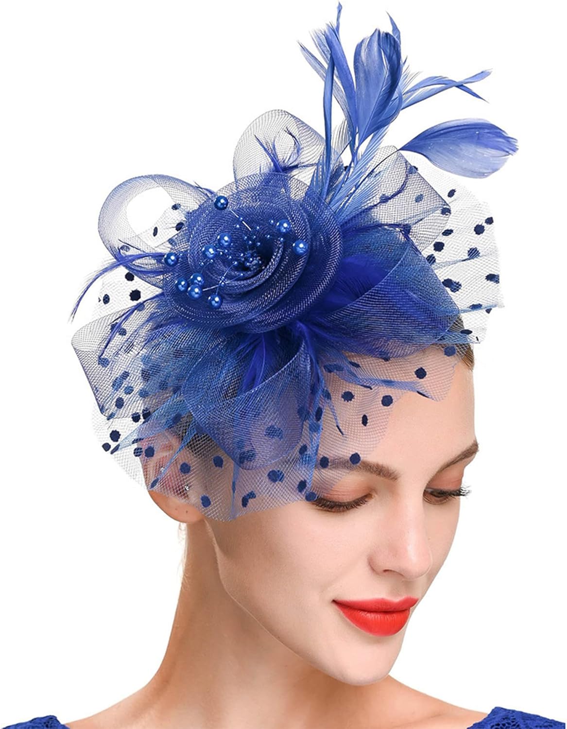 JUNBESTN Fascinators Hat Tea Party Headwear for Women Flower Mesh Feathers Headband - Image 5