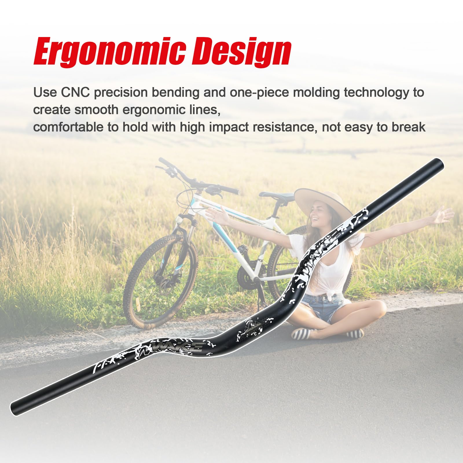 WAKE Manubrio per Bicicletta 31,8mm*720mm in Lega di Alluminio Extra Lungo Largo Manubrio bici 55mm Riser Bar per Bici da Strada Mountain Bike MTB (Nero)
