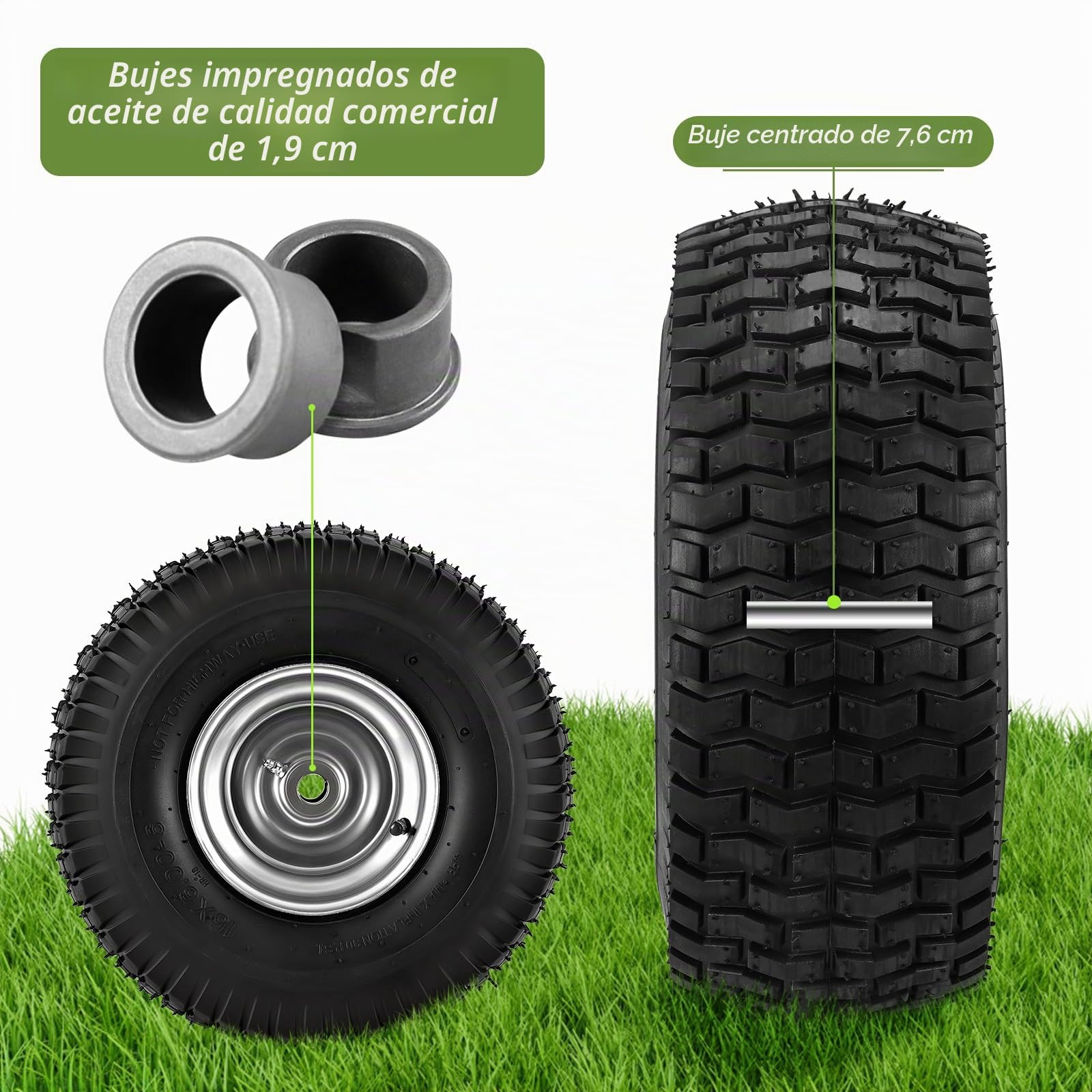 2 Pack 15x6.00-6 Neumáticos y Rueda Neumáticos Delanteros para Cortacésped John Deere Craftsman Husqvarna 3 Pulgadas Orificio de Buje Centrado ID 3/4 Pulgadas Caucho Natural 4 Capas con Tubo