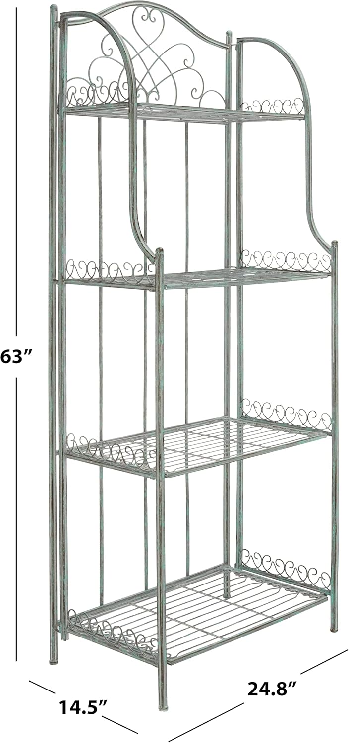 SAFAVIEH Outdoor Collection Amaris Victorian Antique Dark Green Wrought Iron 4-Tier Baker's Rack