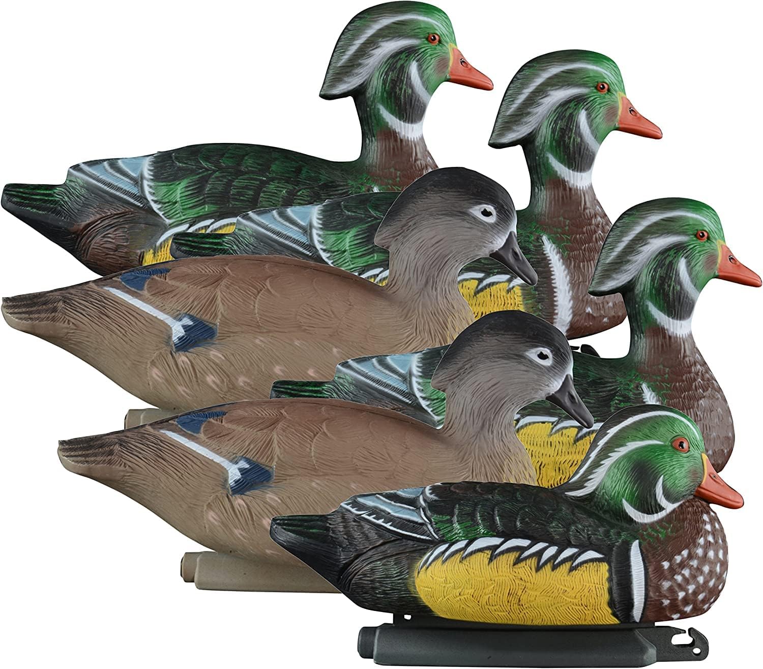 Higdon Outdoors Standard Wood Duck Floater Decoys | Ultra Realistic Drake & Hen Decoys for Waterfowl Hunting | 3 Upright & 1 Resting Drake & 2 Resting Hens | Foam-Filled | 6pk