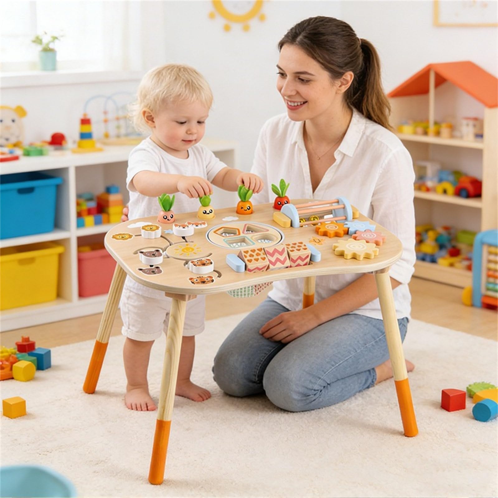 Holzsortierspiel, Aktivitätsbrett, Puzzle Spieltisch, Spielzeug Lernen Vorschulalter, Feinmotorik, pädagogisches Aktivitätsspielzeug, Holztisch für Kleinkinder