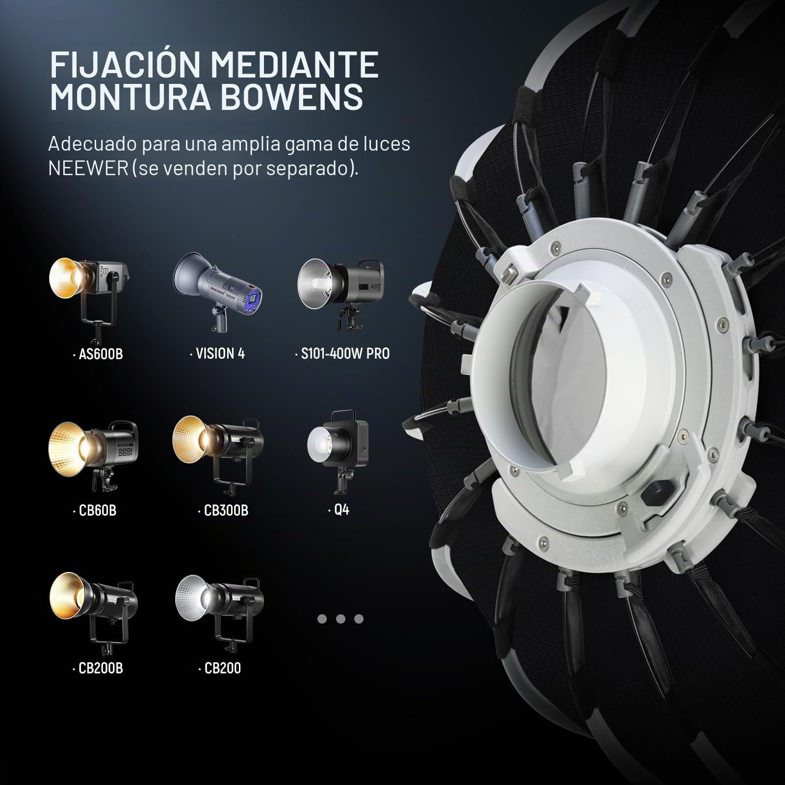 NEEWER Kit de softbox parabólico, Caja Blanda de Montaje Bowens de 23.6 Pulgadas con difusores de luz para Estudio fotografía, grabación de Video, iluminación de transmisión, Compatible con Aputure