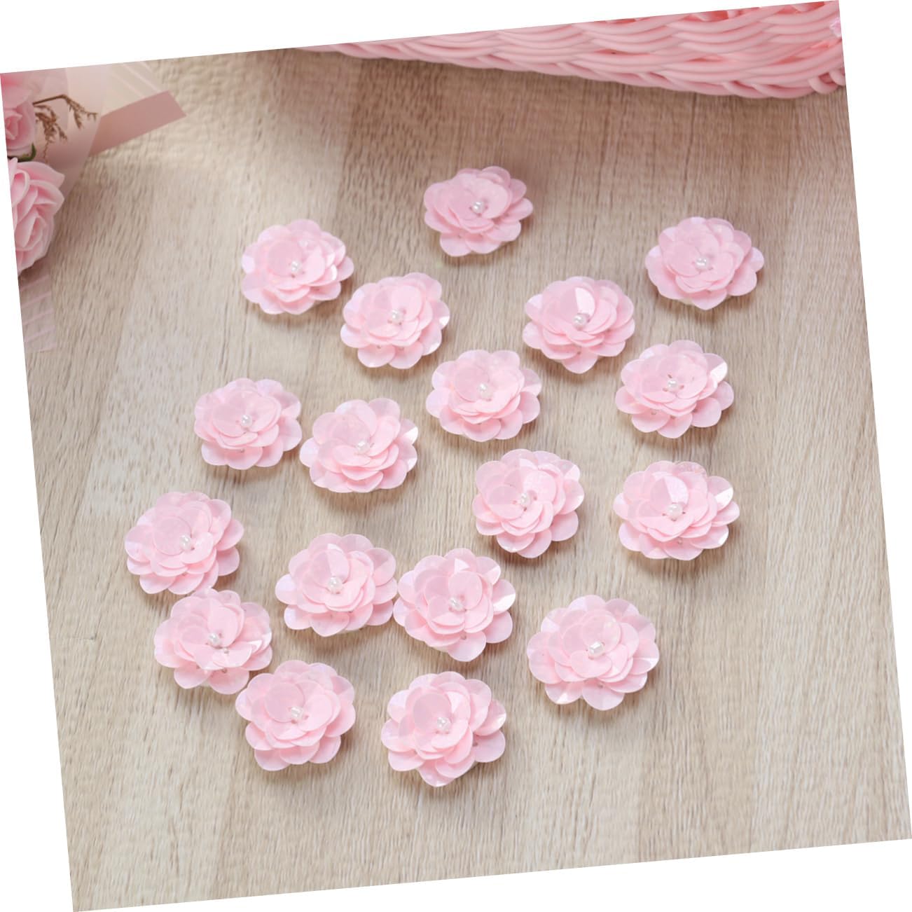 TEHAUX 18pcs Cute Fabric Flowers Sequin Applique Patches for Dress Shoe Embellishment Delicate Elegant