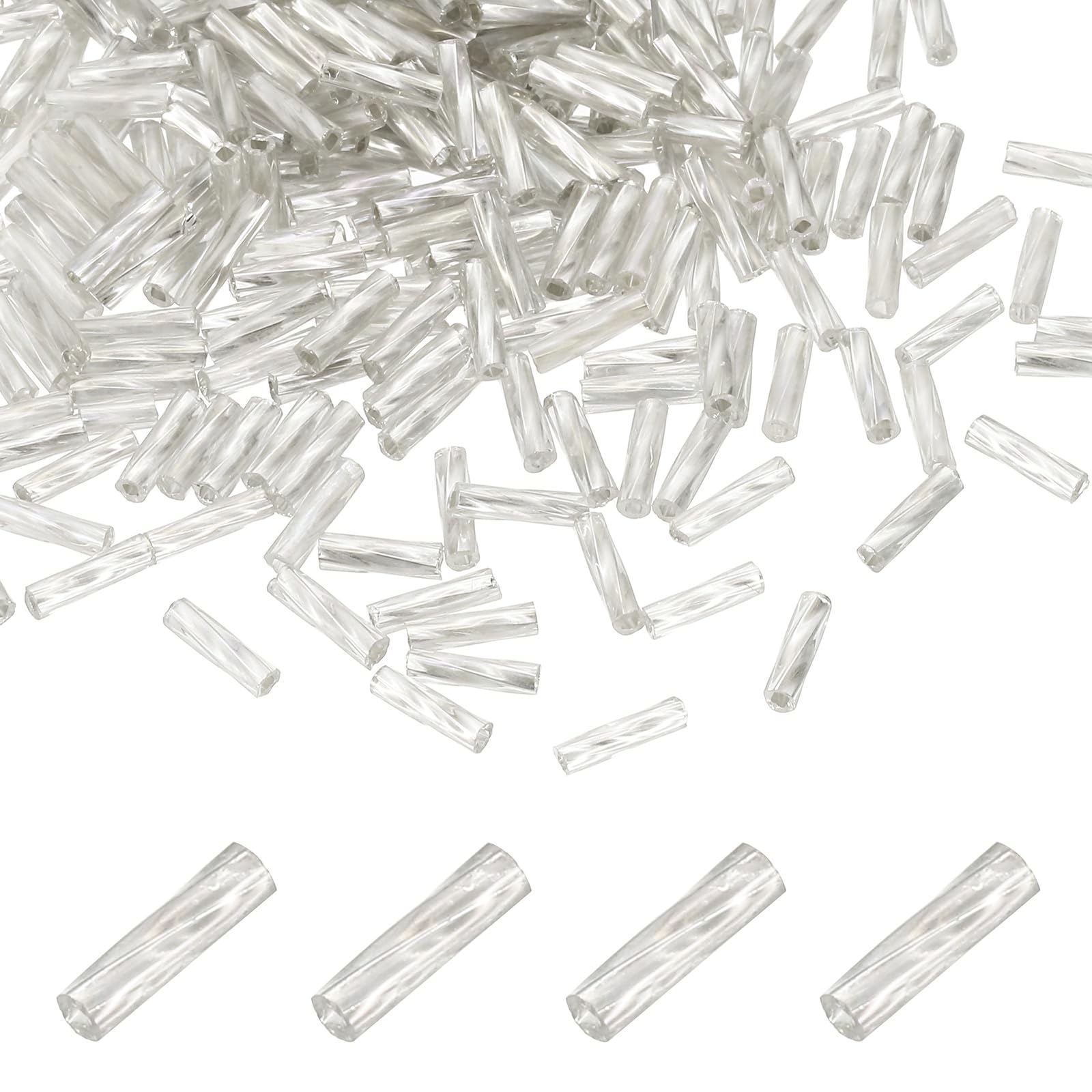 sourcing map 1500Pcs Glass Bugle Seed Beads, 6x2mm Mini Long Tube Seed Beads Tube Loose Glass Seed Spacer Bead for DIY Earring Bracelets Necklace Jewelry Making Embroidery, Silver