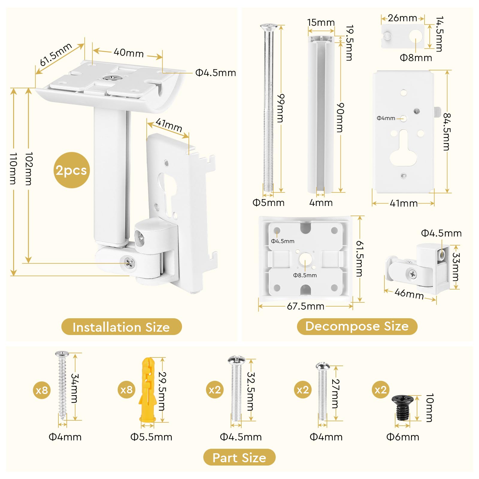 1 para uchwytów głośnikowych (ściana/sufitowa) – regulowane ramię i kąt do serii Bose UB-20, UB-20 Series II, WB-50 II, Lifestyle i SoundTouch (biały)