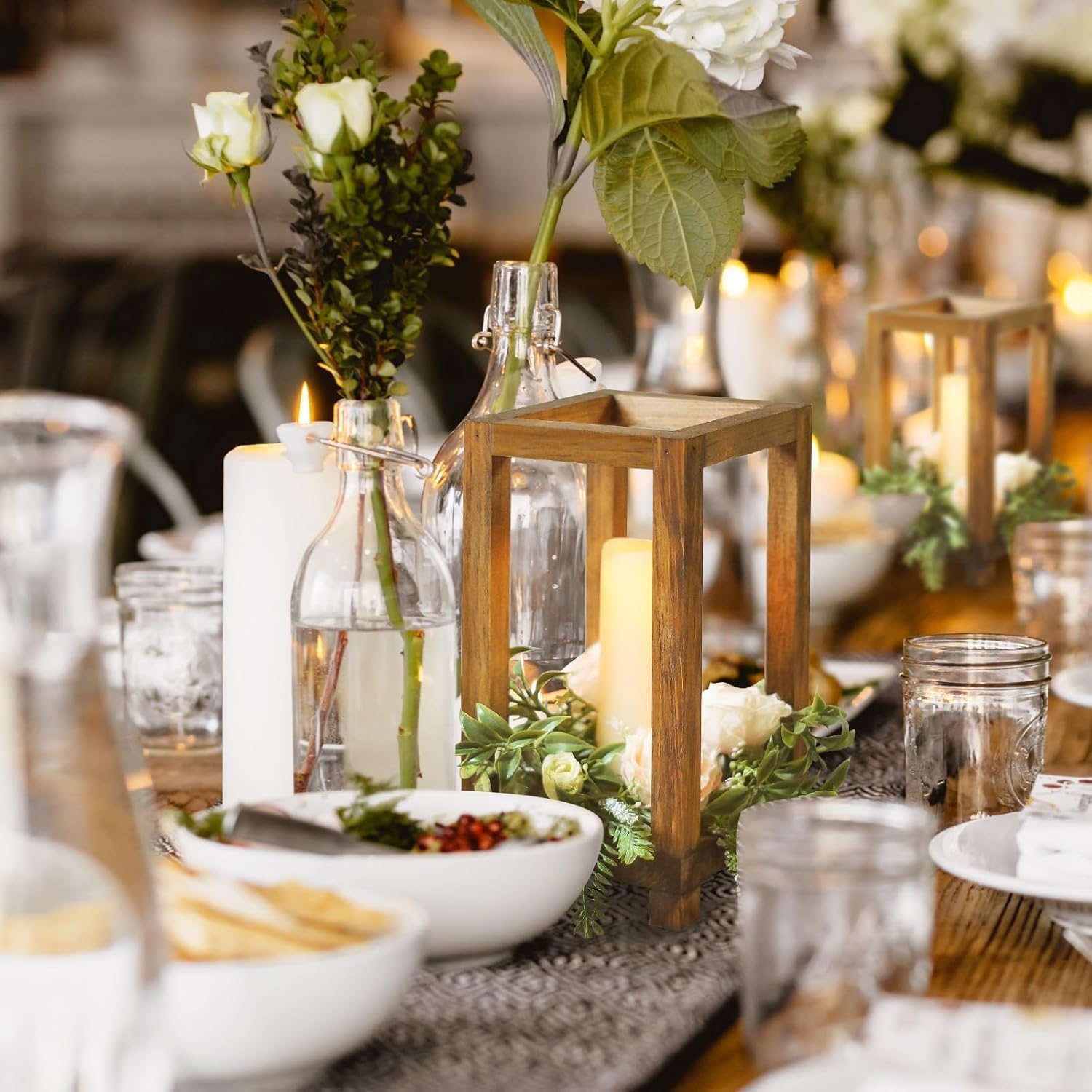 12 Pcs Wooden Wedding Lantern Centerpiece, Candle Holder Table Fireplace (No Candles & Flowers), Rustic Farmhouse Decor for Home Christmas Wedding Party Table