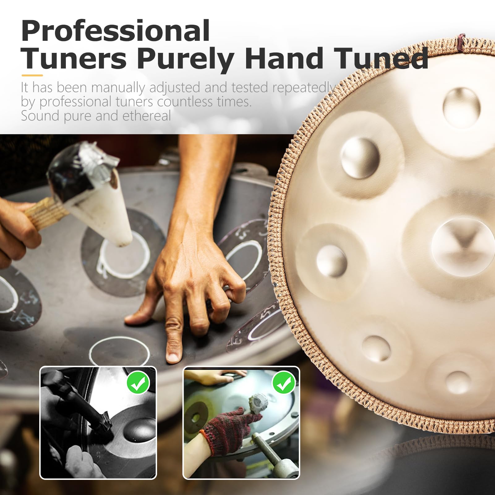 Handpan 432/440 Hz, 9/10 Töne 22 Zoll in D Moll Handpan, Steel Handpan Instrument (440Hz-9Töne-GD)