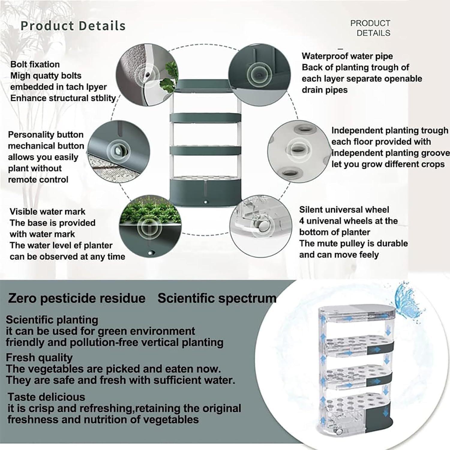 GeRRiT Garden Hydroponic Growing System 48 Pods Hydroponics Tower, Plant Germination Kit Aeroponics Growing Kit with LED Grow Light & Automatic Watering, Smart Garden Planter Aquaponics P