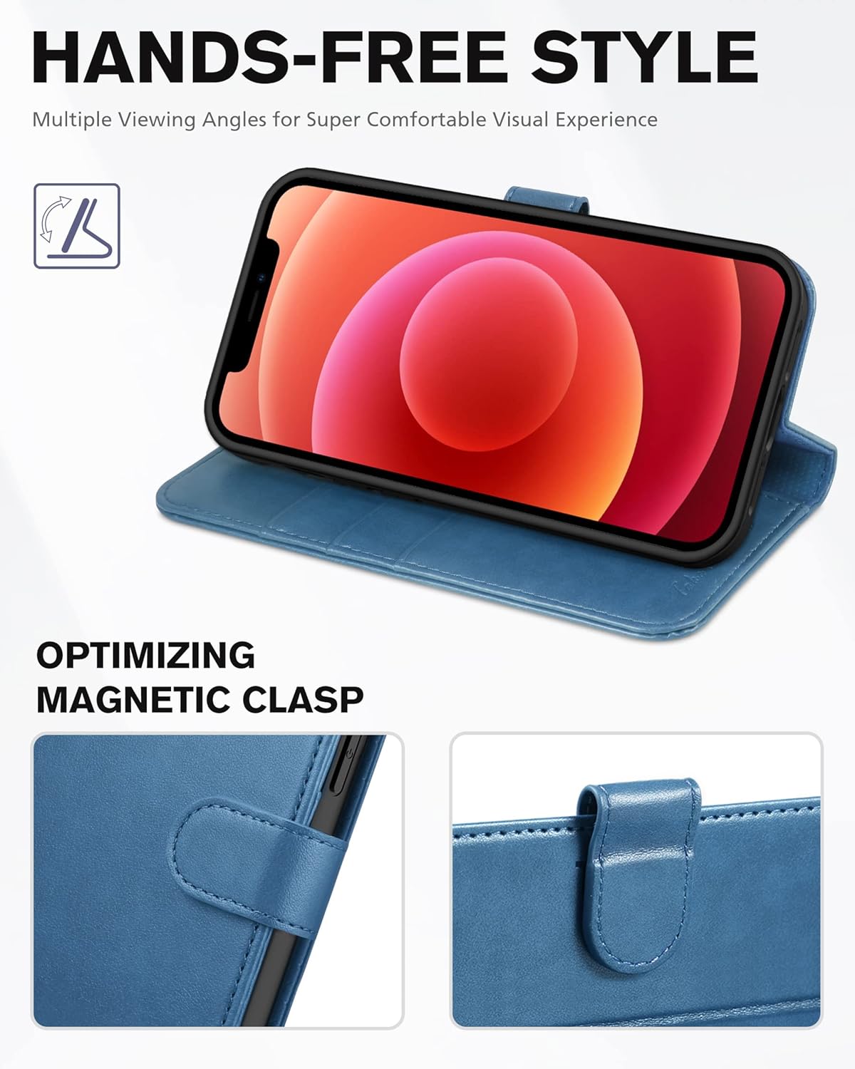 TUCCH Wallet Case, iPhone 12 Pro/12 5G, Lake Blue, TPU Shockproof Inner Shell, PU Leather, RFID Blocking, Card Holder, Magnetic Stand, Compatible with 6.1-inch
