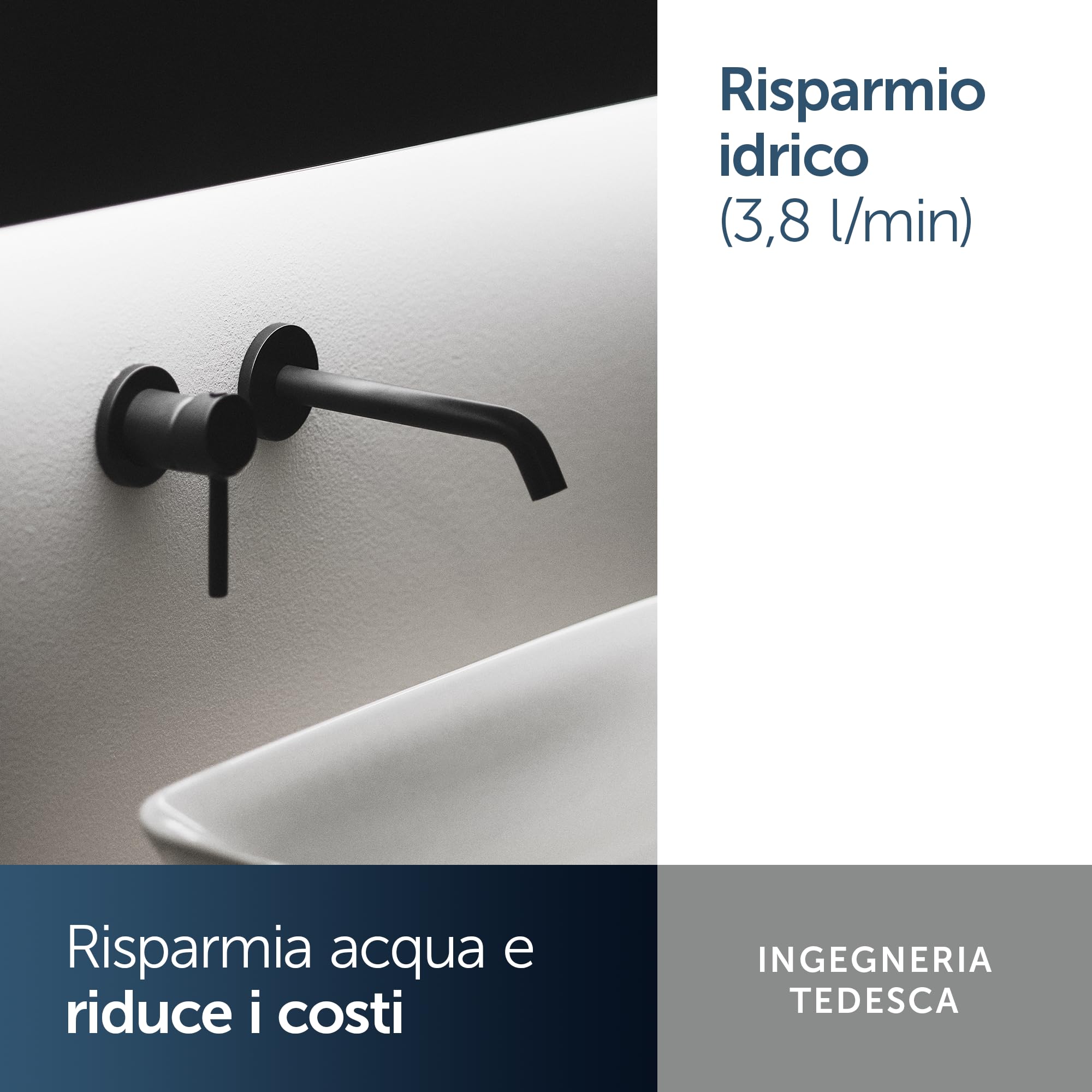 Ideal Standard Ceraline Rubinetto per lavabo a parete – Nero Opaco | Kit di montaggio a filo muro 2 per l'installazione finale, cartuccia FirmaFlow a risparmio idrico