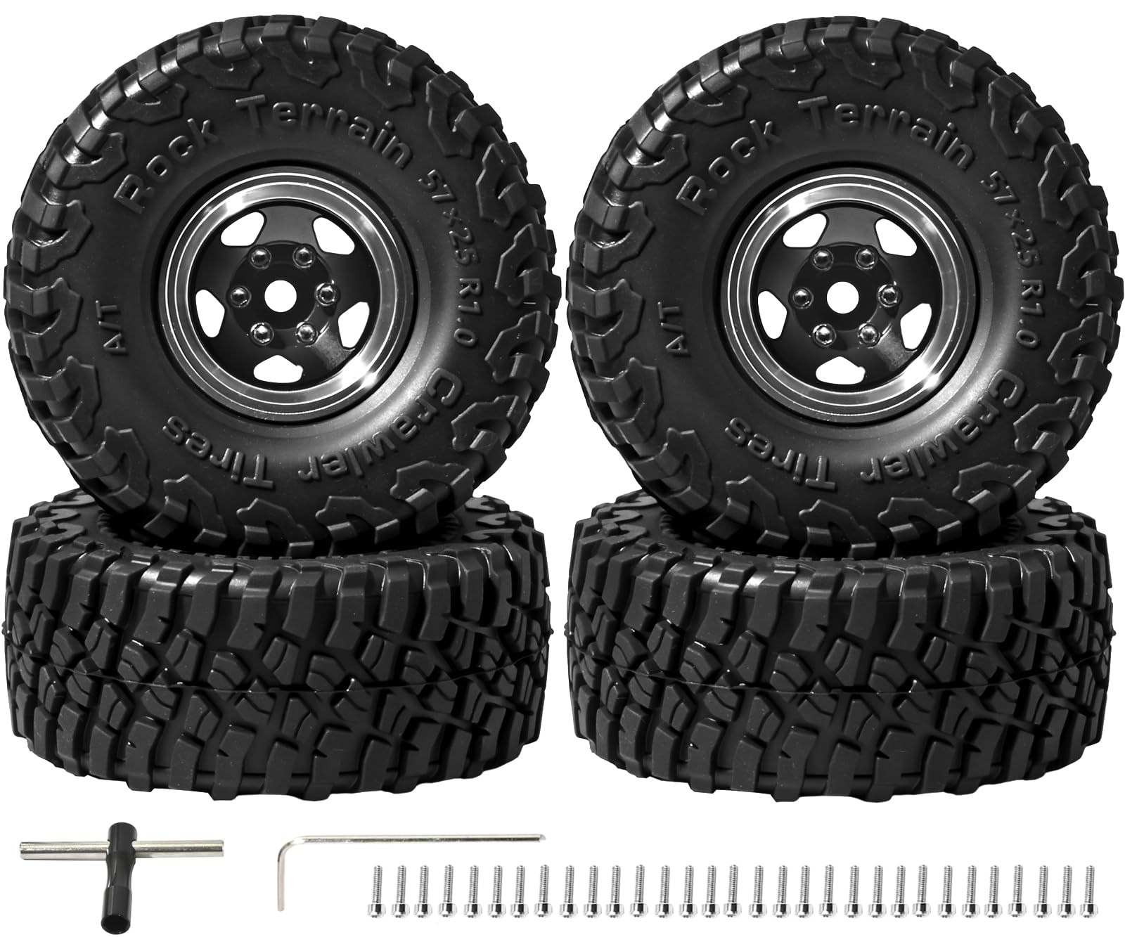 RcThjia 1.0 Beadlock Wheel Soft Tire Set RC Upgrade Part for Traxxas 1/18 TRX4M 1/24 RC Crawlers car Axial SCX24 FMS FCX24 Gladiator Bronco C10 JLU Deadbolt B17 Upgrade.(4Pcs/Set)