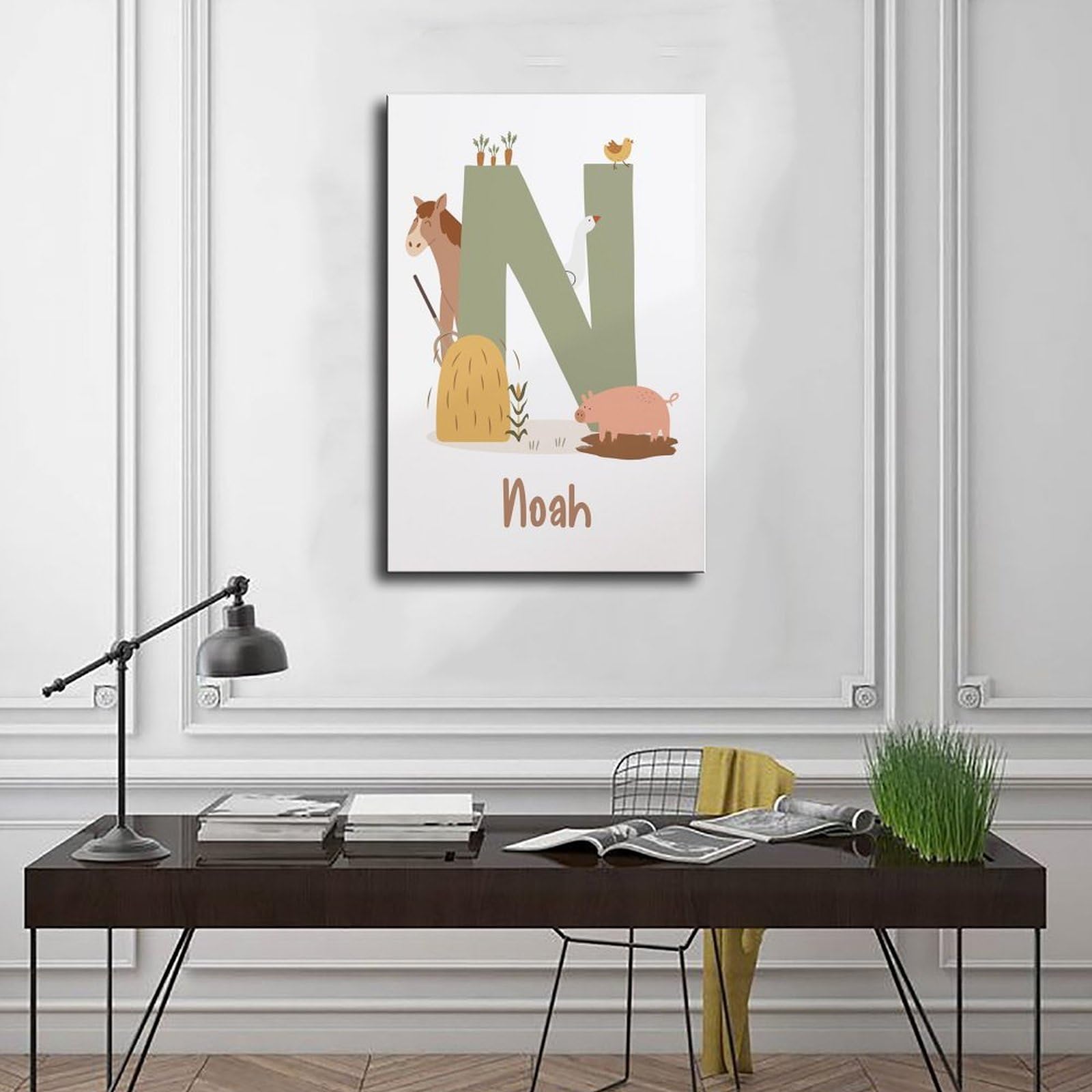 Poster sur toile avec thèmes éducatifs de l'alphabet de A à Z (13) - Décoration murale pour salon, chambre à coucher - 30 x 45 cm