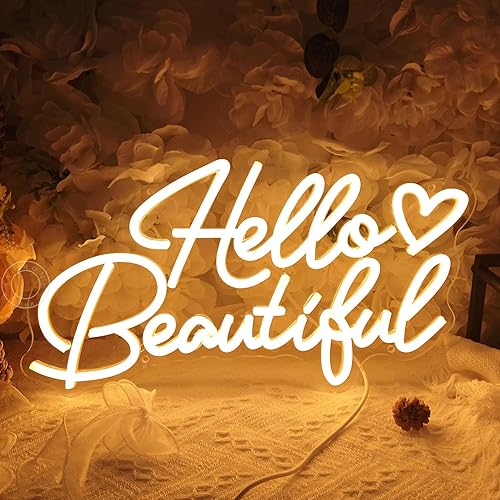 Miniatura 7 de Letrero LED de neón con texto en inglés Hello Beautiful para habitación de niñas, bar, dormitorio, mejor amiga, Navidad, cumpleaños, boda, fiesta,