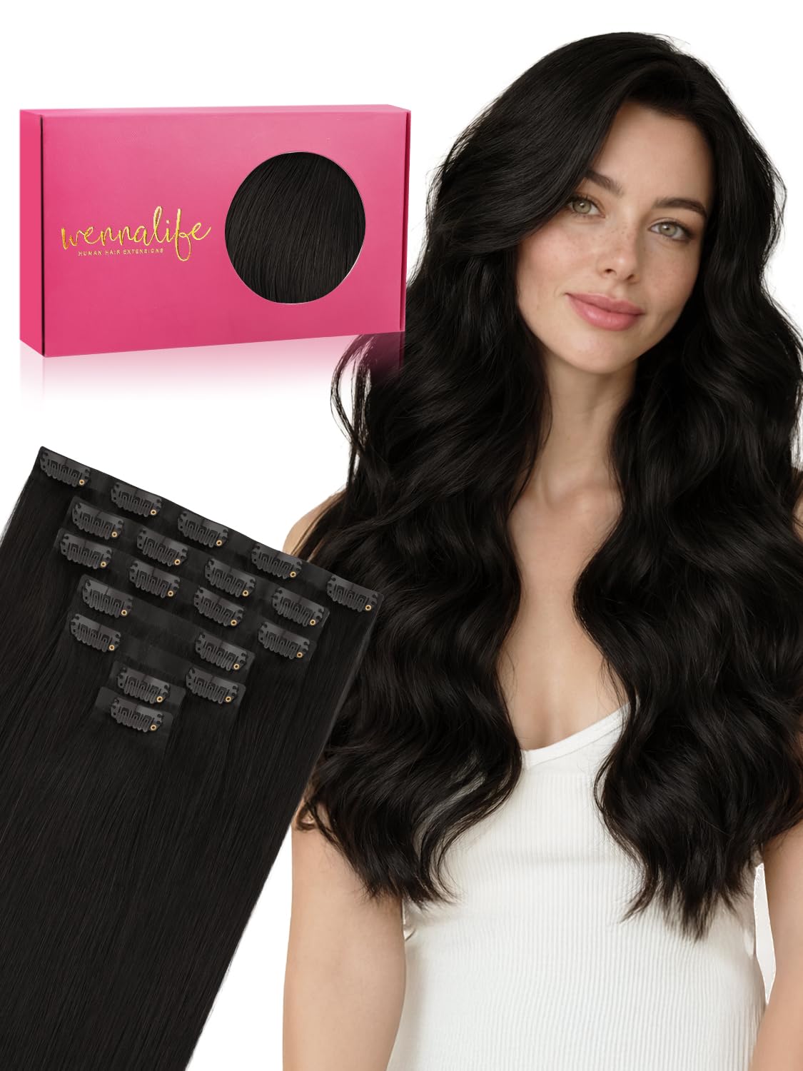 WENNALIFE Seamless Clip In Hair Extensions Human Hair, 12 Inch 80g 7pcs Natural Black Real Hair Extensions Clip in Human Hair Invisible PU Skin Weft Natural Remy Hair