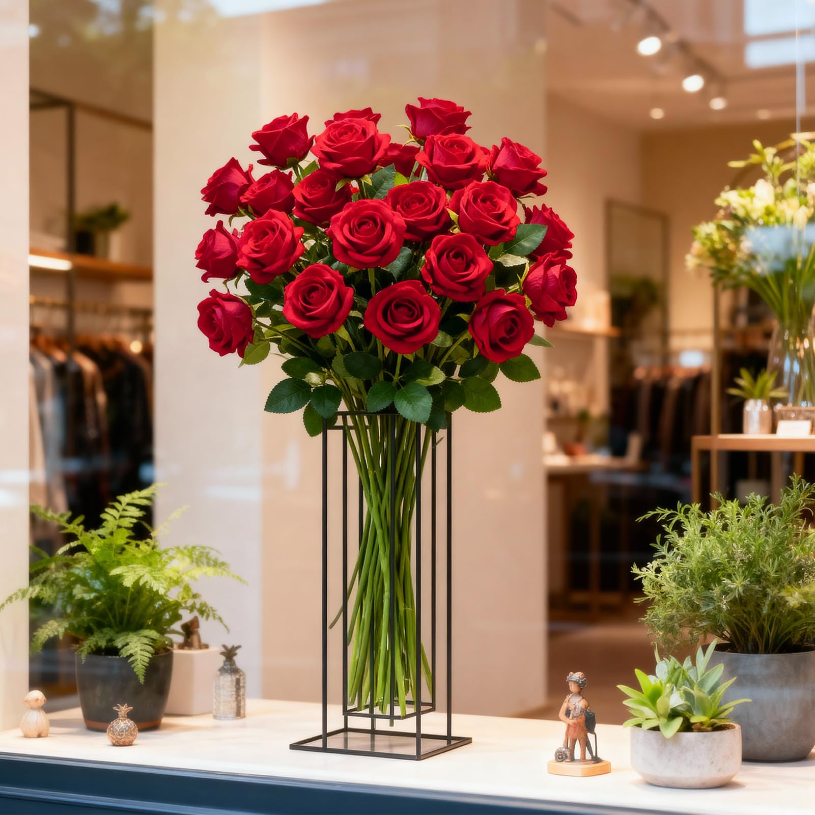 50Pcs Rouges Roses Fleurs Artificielles avec Tige DIY,pour Mariage