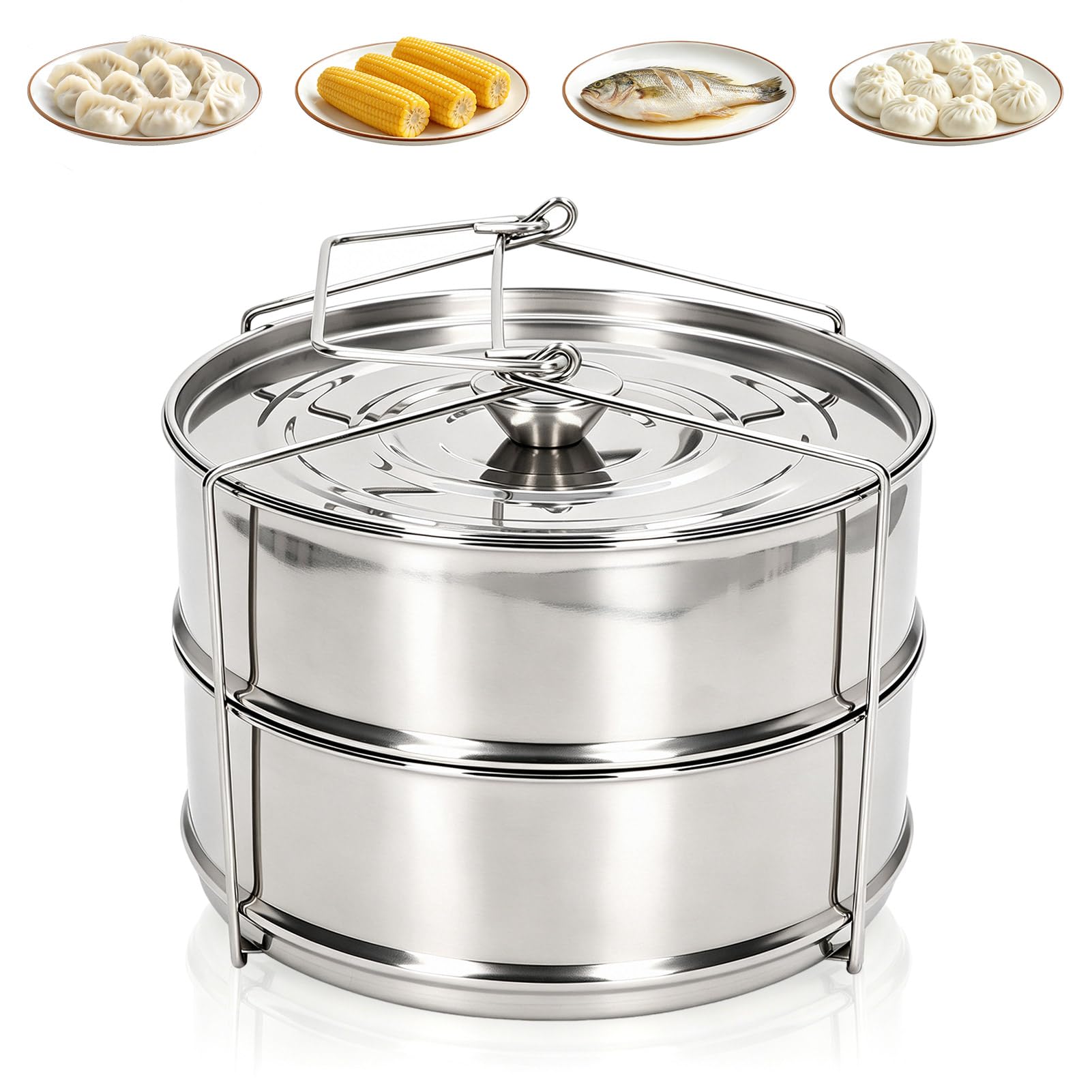 Stackable Steamer Insert Pans, 2 Tier Stainless Steel Steaming Pot, Pot Baking Pan, Pressure Cooker Accessories with Steamer Lid for Bake Steam Reheat