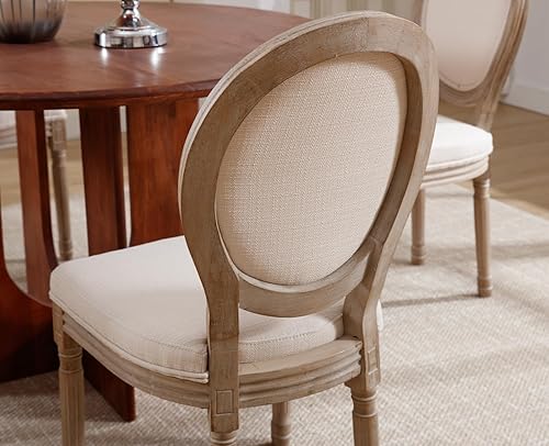 Miniatura 6 de chairus Juego de 2 sillas de comedor estilo casa de campo francés, sillas tapizadas de tela vintage con respaldo redondo y patas de madera natural,