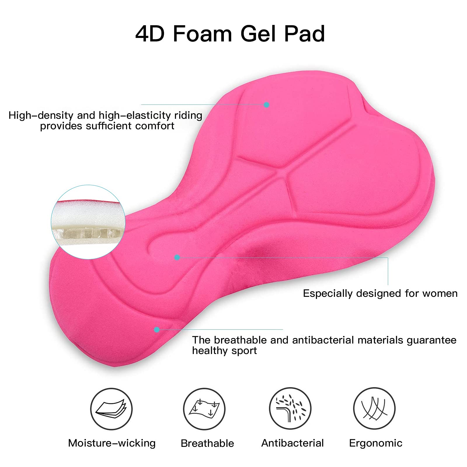 NOOYME Short de Cyclisme pour Femme - Rembourré 4D - avec Poche - Short de Cyclisme élastique et Respirant - avec Rembourrage Large et Dense - sans Douleur - Séchage Rapide - pour Femme