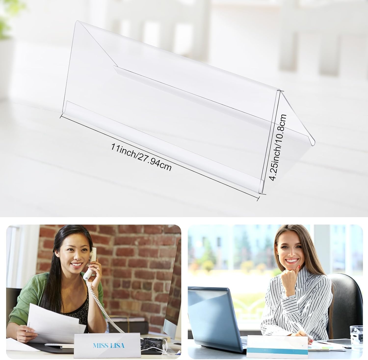 Vicenpal 15 Pieces Clear Plastic Name Tent Holders 11" x 4.25" Acrylic Name Plate for Desk PVC Card Tent Holder Desk Sign Frame for Table Office Business Conference Meeting Room School Display Stand - Image 2