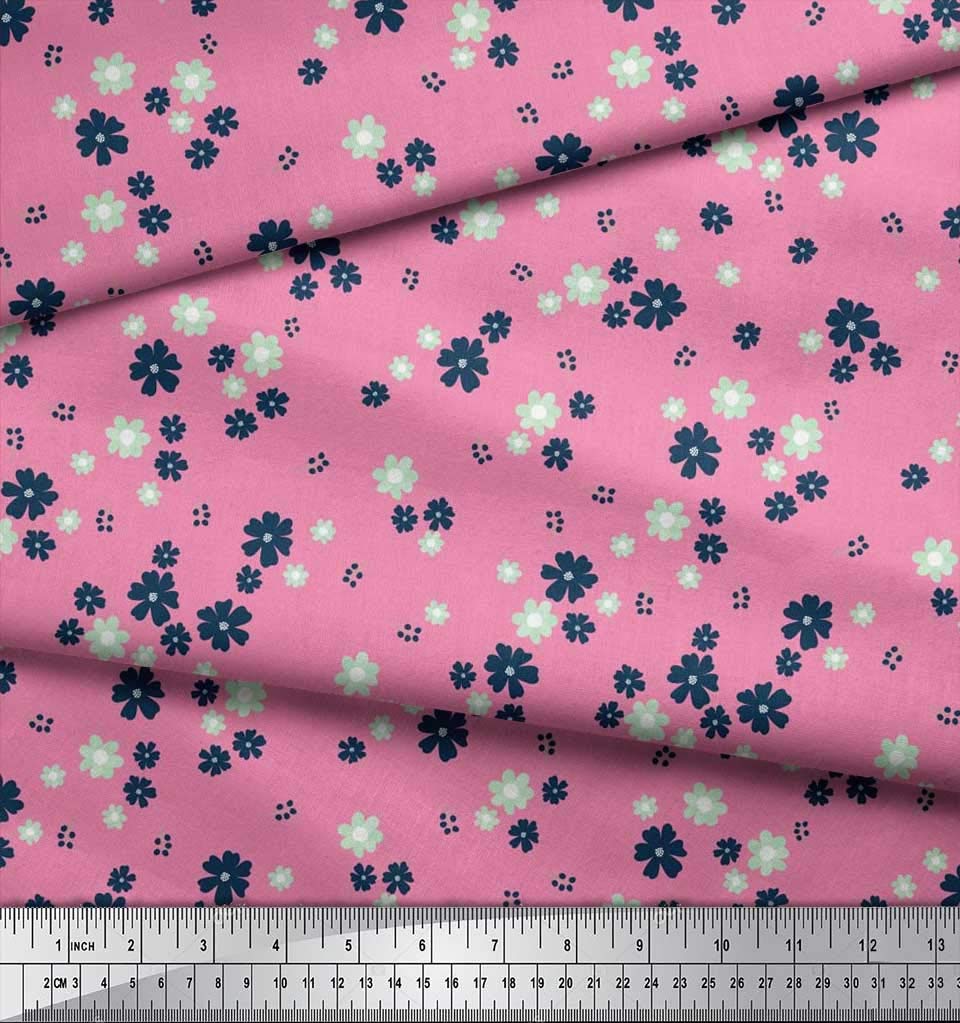 Soimoi Viskose-Stoff 1 Meter – Blumen-Druck Pfingstrose/Tulpe, 42 Zoll Breit, Für Kleidung & Deko