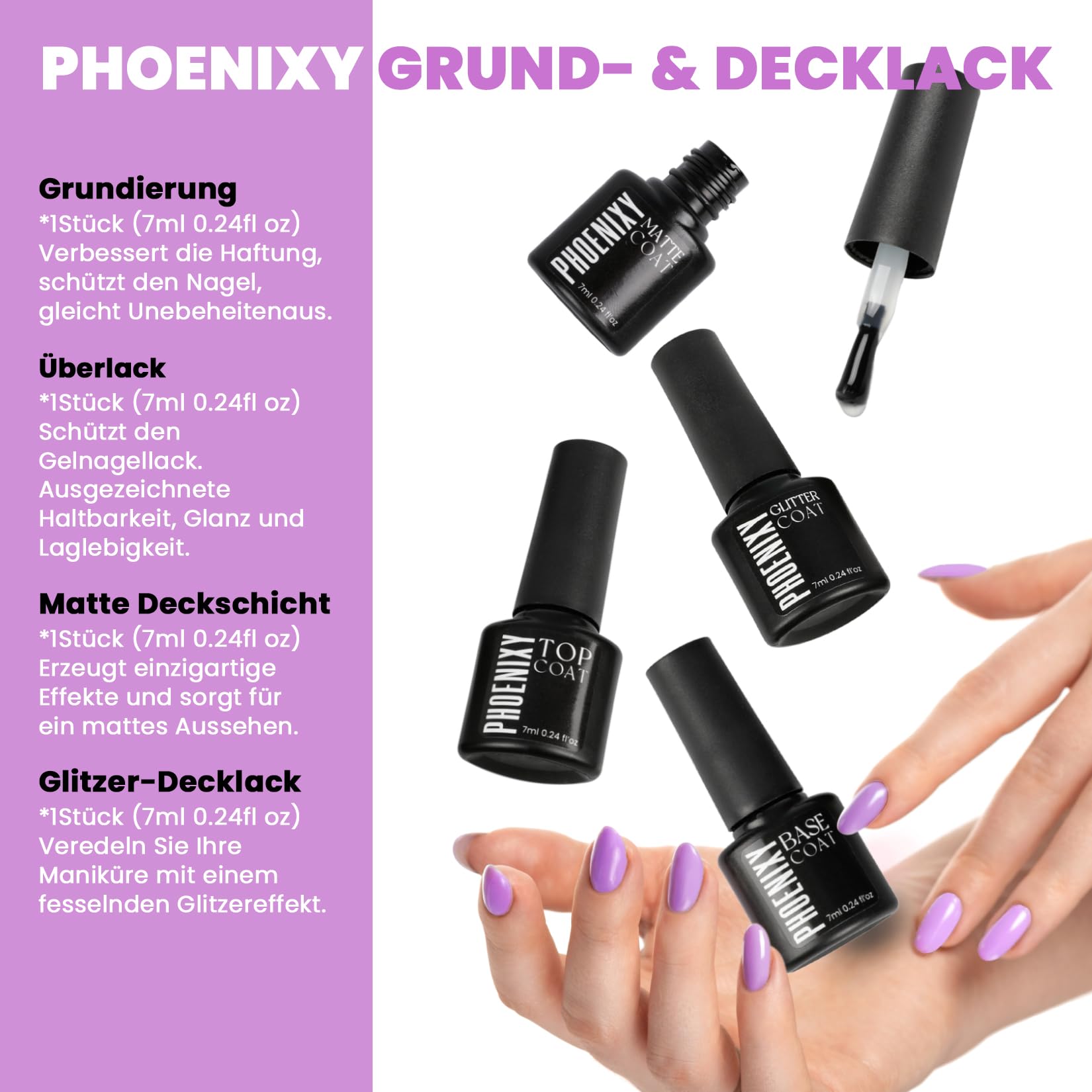 Phoenixy UV Nagellack Set, 54 Farben Gellack mit Base, Top, Matt & Glitzer Coat, Rosa Blau Lila Gel Nagellack UV, Nageldesign für Zuhause, Geschenk für Frauen