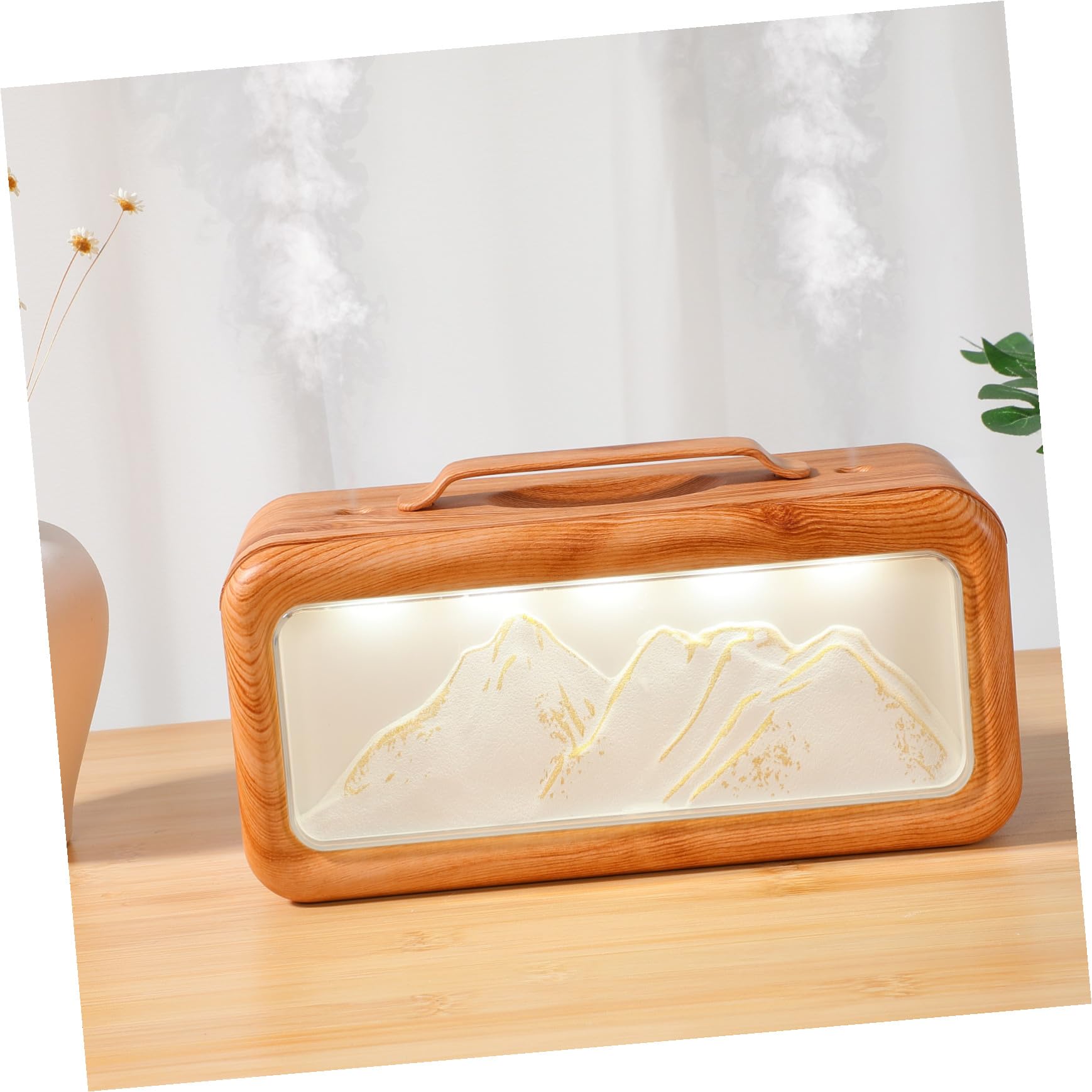Umidificatore da Scrivania per Interni Doppia Nebulizzazione Effetto Legno Mountain Adatto Camera da Letto Ufficio Auto e Piante