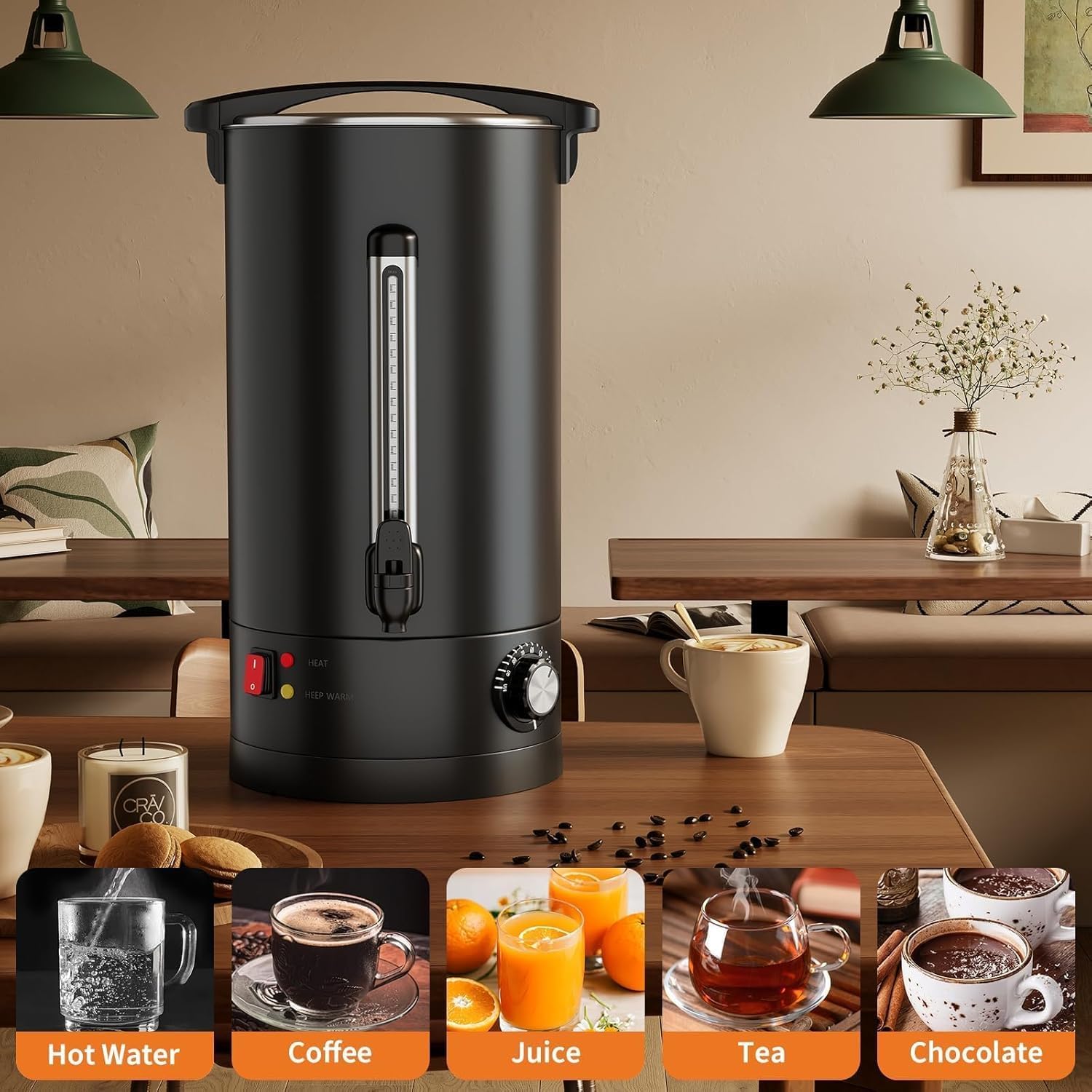 120 Cup 16L Commercial Coffee Maker | Large Capacity Coffee Urn with Double-Wall 304 Stainless Steel | Quick Brew Dispenser for Offices, Meetings & Large Gatherings, Black