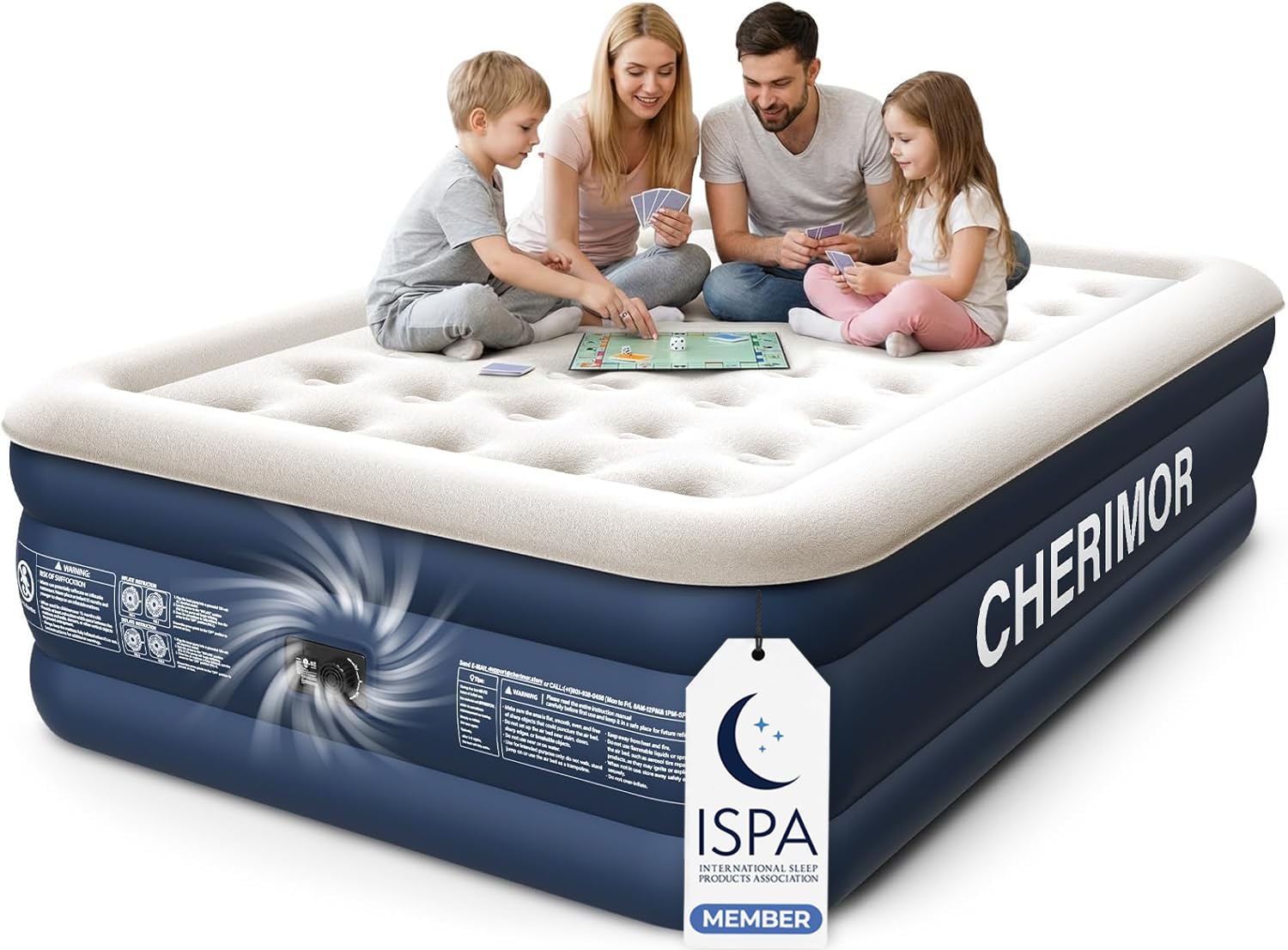 Photo 1 of CHERIMOR Queen Air Mattress with Built-in Pump, 18" Raised Comfort, 40-Coil Honeycomb Support, 800lb Capacity with Reinforced PVC, 3-Min Inflation Blow Up Mattress for Guest Room, Sleepover