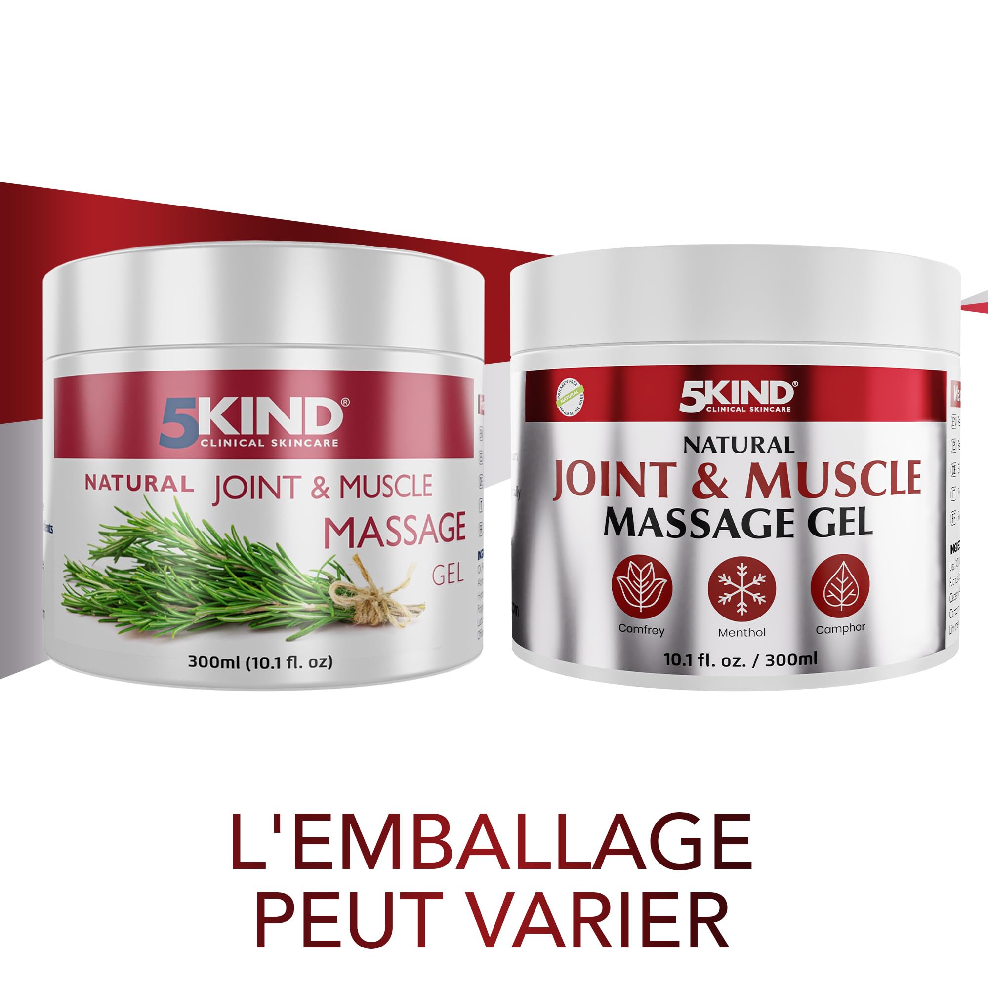 5kind Gel fraîcheur naturel articulation & muscle 300 ml - Crème calendula, camphre, consoude & menthol - Gel musculaire revitalisant puissant - Gel de massage dos, muscles, genoux, cou & épaules