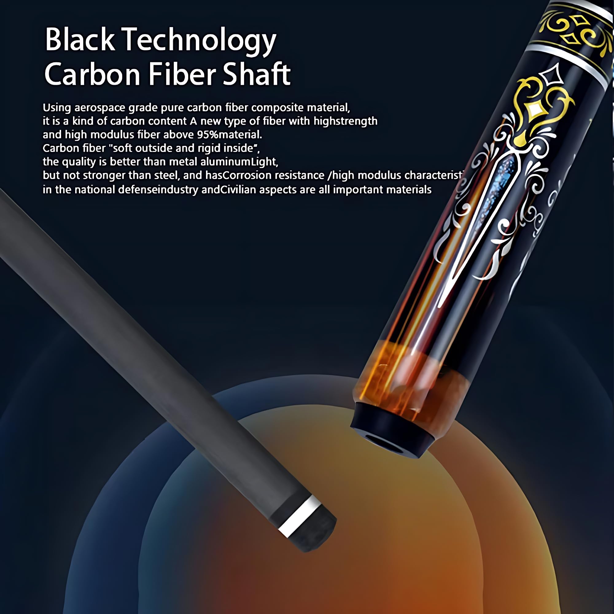 Włókno węglowe 1/2 Split Pool Cue, 2-sekcyjny kij Break & Jump Cue Stick 147 cm 538.6-567.0 g, 12,4 mm Sterownik bilardowy z etui, snooker i akcesoria do basenu