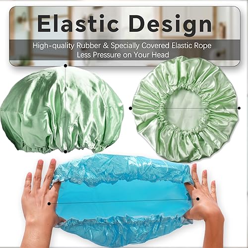 Miniatura 4 de SMILCO Paquete de 4 gorros de ducha, doble capa impermeable reutilizable EVA para la protección del cabello de las mujeres