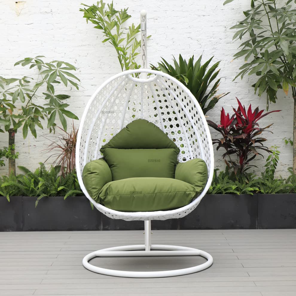 BRISHI Single Seater Swing with Stand for Adult/Outdoor/Indoor/Balcony/Garden/Patio/Hanging Jhula for Home- White (Dark Green)-image-24