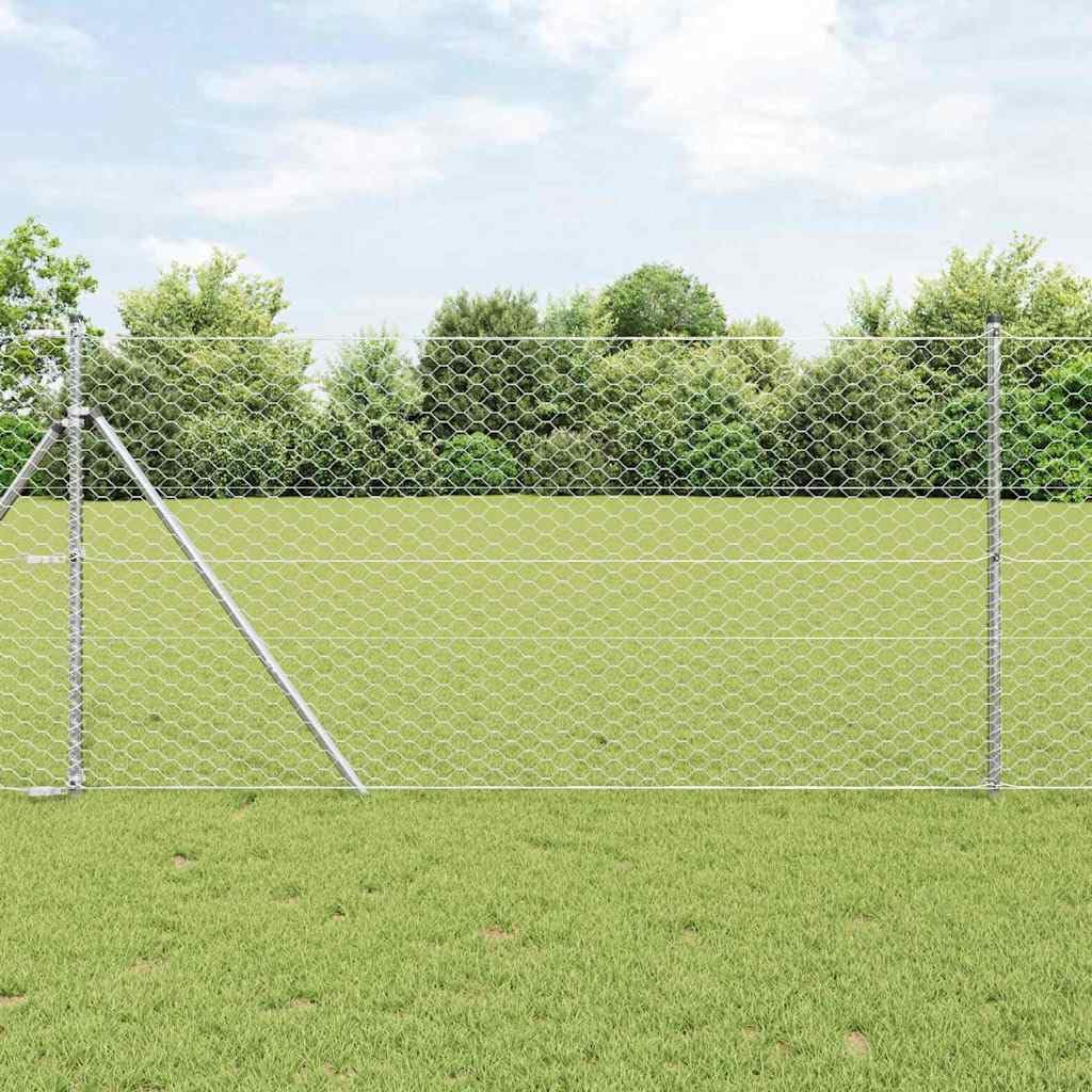 Recinzione esagonale da pavimento, 25 x 1 m, in acciaio zincato, argento, recinzione da giardino, protezione dal vento, protezione in metallo, elementi di recinzione per terrazza e terreno