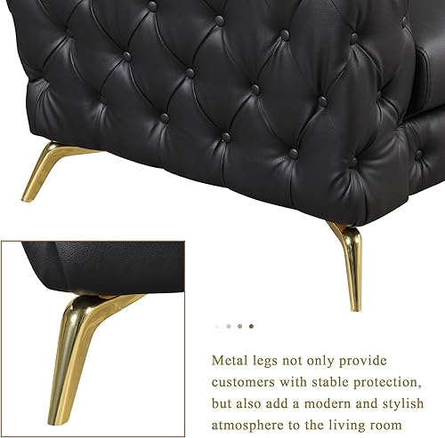 Miniatura 7 de Sofá Chesterfield moderno de 44 pulgadas con patas de metal resistentes, sofá individual tapizado de poliuretano con respaldo copetudo con botones,